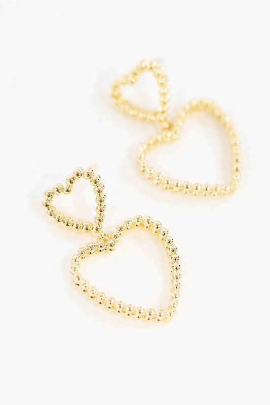 Cara Gold Heart Drop Earrings