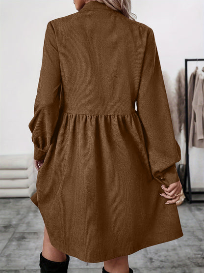 Ruched Button Up Long Sleeve Dress