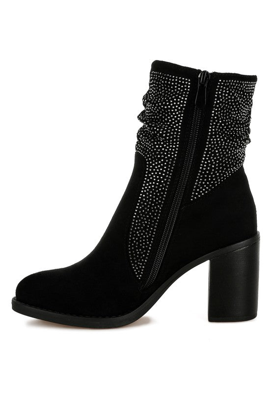 Rhinestone Studded Slouchy Ankle Boots